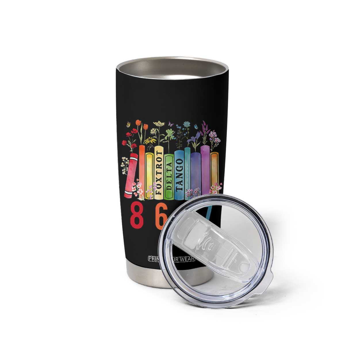 Retro 8647 Tumbler Cup Foxtrots Delta Tangos Book Flower TS10 Print Your Wear
