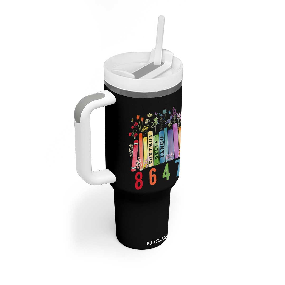 Retro 8647 Tumbler With Handle Foxtrots Delta Tangos Book Flower TS10 Print Your Wear