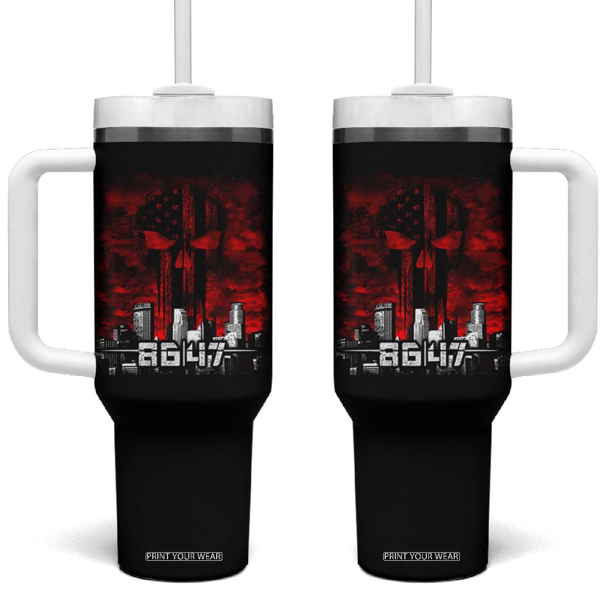 Retro 8647 Tumbler With Handle Vintage USA American Flag Skull TS10 One Size: 40 oz Black Print Your Wear