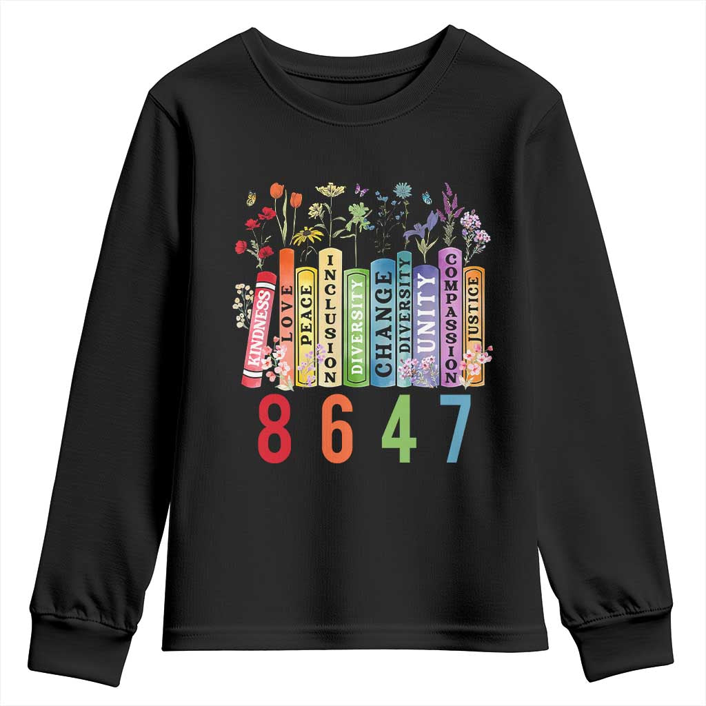 Retro 8647 Youth Sweatshirt Equal Rights Book Flower Feminist Women Rights TS10 Black Print Your Wear