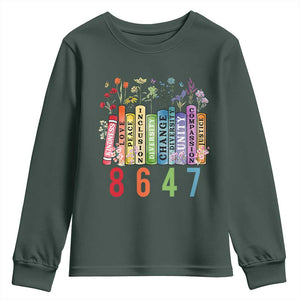 Retro 8647 Youth Sweatshirt Equal Rights Book Flower Feminist Women Rights TS10 Dark Forest Green Print Your Wear