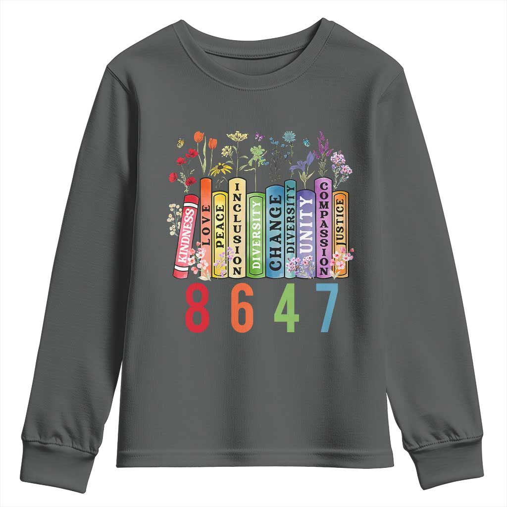 Retro 8647 Youth Sweatshirt Equal Rights Book Flower Feminist Women Rights TS10 Dark Heather Print Your Wear