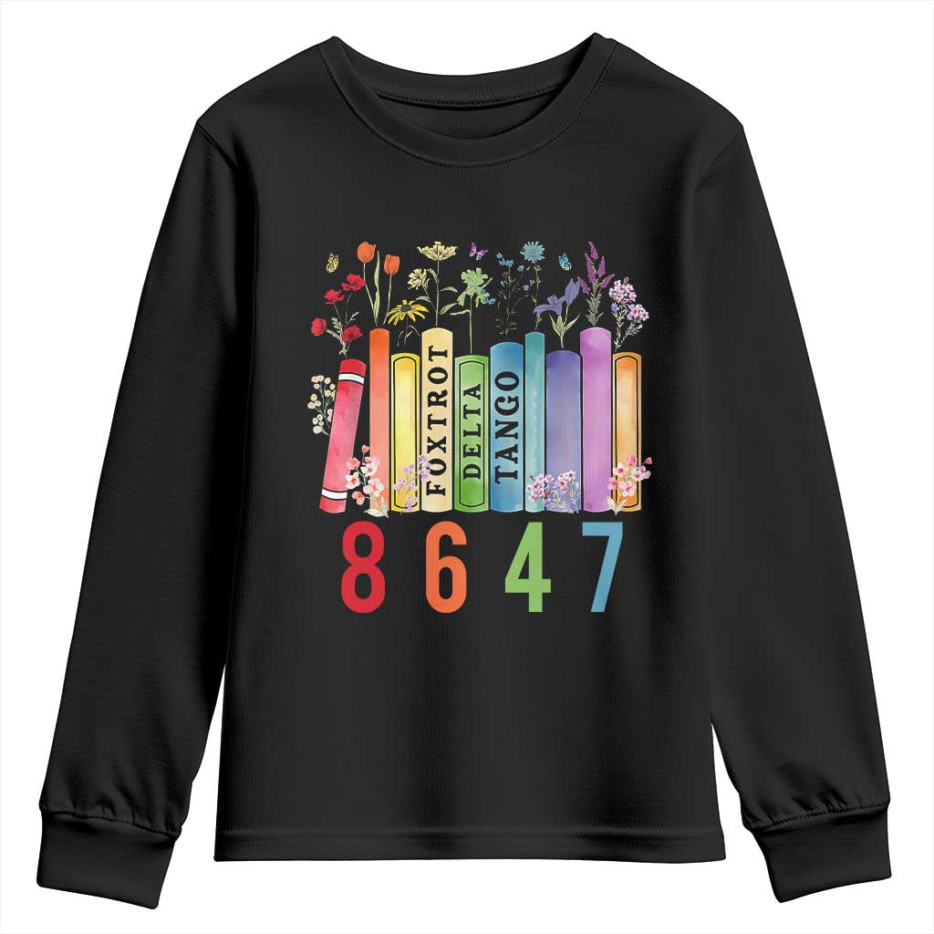 Retro 8647 Youth Sweatshirt Foxtrots Delta Tangos Book Flower TS10 Black Print Your Wear