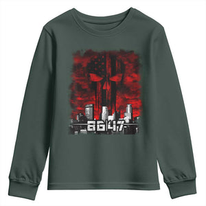Retro 8647 Youth Sweatshirt Vintage USA American Flag Skull TS10 Dark Forest Green Print Your Wear