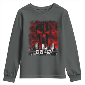 Retro 8647 Youth Sweatshirt Vintage USA American Flag Skull TS10 Dark Heather Print Your Wear