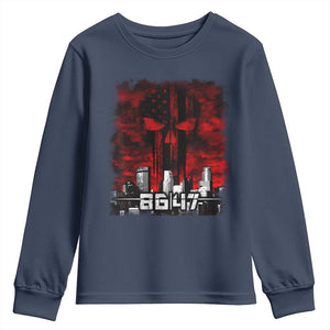 Retro 8647 Youth Sweatshirt Vintage USA American Flag Skull TS10 Navy Print Your Wear