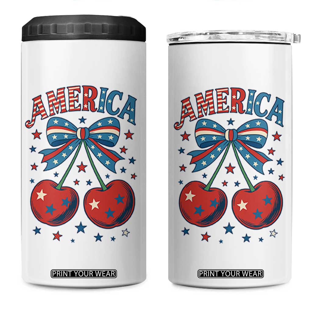 Retro Americana Cherries and Stars Coquette Bow 4 in 1 Can Cooler Tumbler America Cute Patriotic 4th Of July US TS02 One Size: 16 oz White Print Your Wear