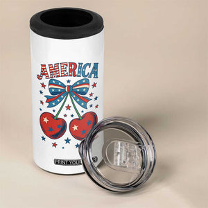 Retro Americana Cherries and Stars Coquette Bow 4 in 1 Can Cooler Tumbler America Cute Patriotic 4th Of July US TS02 Print Your Wear