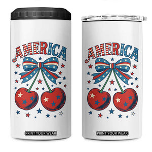 Retro Americana Cherries and Stars Coquette Bow 4 in 1 Can Cooler Tumbler America Cute Patriotic 4th Of July US TS02 One Size: 16 oz White Print Your Wear