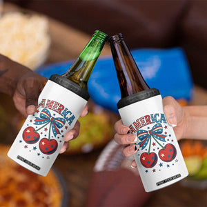 Retro Americana Cherries and Stars Coquette Bow 4 in 1 Can Cooler Tumbler America Cute Patriotic 4th Of July US TS02 Print Your Wear
