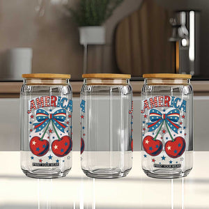 Retro Americana Cherries and Stars Coquette Bow Glass Can America Cute Patriotic 4th Of July US TS02 Print Your Wear