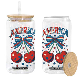 Retro Americana Cherries and Stars Coquette Bow Glass Can America Cute Patriotic 4th Of July US TS02 White Print Your Wear