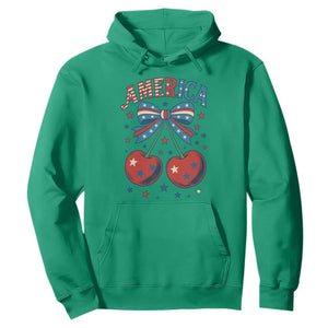 Retro Americana Cherries and Stars Coquette Bow Hoodie America Cute Patriotic 4th Of July US TS02 Irish Green Print Your Wear