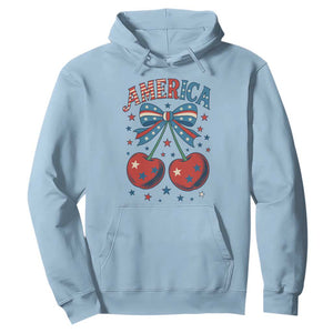 Retro Americana Cherries and Stars Coquette Bow Hoodie America Cute Patriotic 4th Of July US TS02 Light Blue Print Your Wear