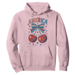 Retro Americana Cherries and Stars Coquette Bow Hoodie America Cute Patriotic 4th Of July US TS02 Light Pink Print Your Wear