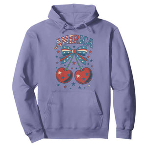 Retro Americana Cherries and Stars Coquette Bow Hoodie America Cute Patriotic 4th Of July US TS02 Violet Print Your Wear