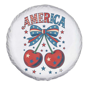 Retro Americana Cherries and Stars Coquette Bow Spare Tire Cover America Cute Patriotic 4th Of July US TS02 Print Your Wear
