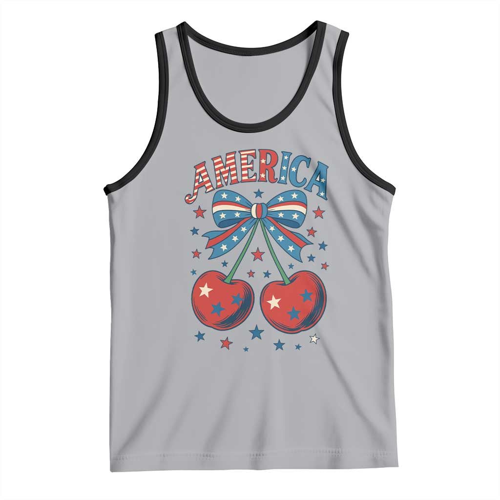 Retro Americana Cherries and Stars Coquette Bow Tank Top America Cute Patriotic 4th Of July US TS02 Athletic Heather Black Print Your Wear