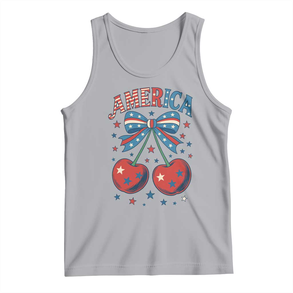 Retro Americana Cherries and Stars Coquette Bow Tank Top America Cute Patriotic 4th Of July US TS02 Athletic Heather Print Your Wear