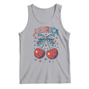 Retro Americana Cherries and Stars Coquette Bow Tank Top America Cute Patriotic 4th Of July US TS02 Athletic Heather Print Your Wear