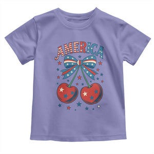 Retro Americana Cherries and Stars Coquette Bow Toddler T Shirt America Cute Patriotic 4th Of July US TS02 Violet Print Your Wear