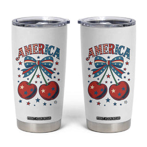 Retro Americana Cherries and Stars Coquette Bow Tumbler Cup America Cute Patriotic 4th Of July US TS02 White Print Your Wear