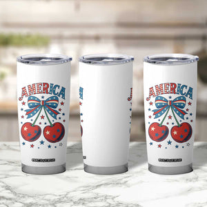 Retro Americana Cherries and Stars Coquette Bow Tumbler Cup America Cute Patriotic 4th Of July US TS02 Print Your Wear