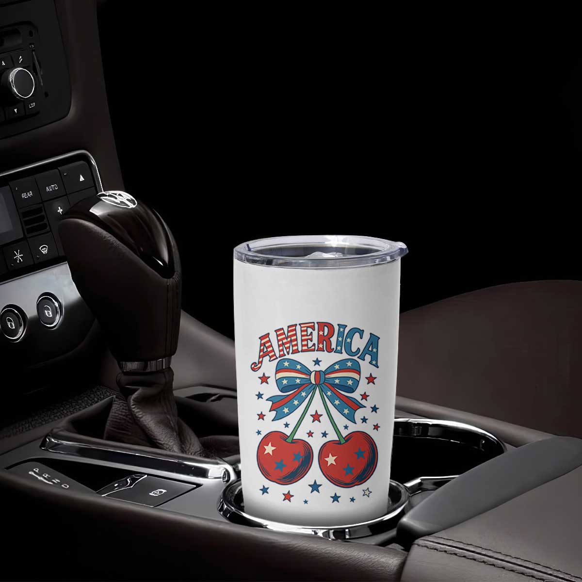 Retro Americana Cherries and Stars Coquette Bow Tumbler Cup America Cute Patriotic 4th Of July US TS02 Print Your Wear