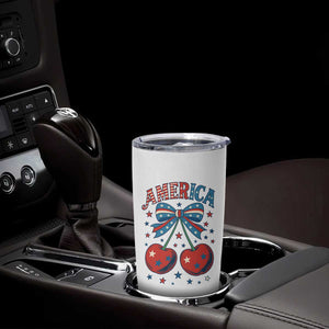 Retro Americana Cherries and Stars Coquette Bow Tumbler Cup America Cute Patriotic 4th Of July US TS02 Print Your Wear