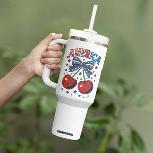 Retro Americana Cherries and Stars Coquette Bow Tumbler With Handle America Cute Patriotic 4th Of July US TS02 Print Your Wear