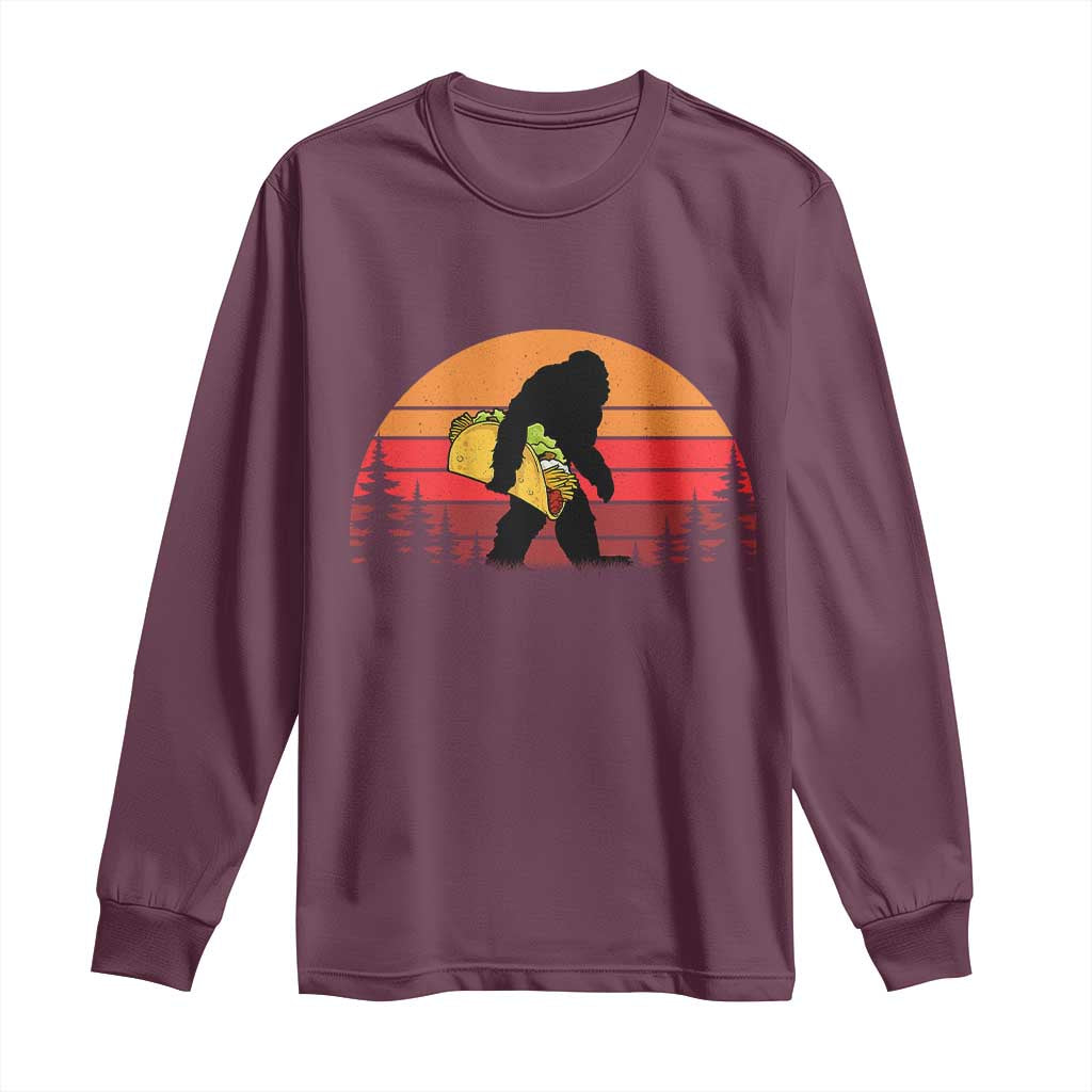 Retro Bigfoot Taco Long Sleeve Shirt Funny Cinco de Mayo Sasquatch Lovers TS10 Maroon Print Your Wear