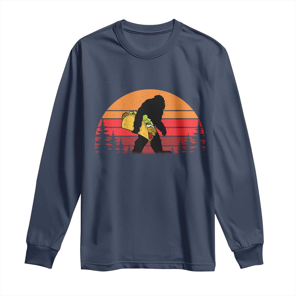 Retro Bigfoot Taco Long Sleeve Shirt Funny Cinco de Mayo Sasquatch Lovers TS10 Navy Print Your Wear