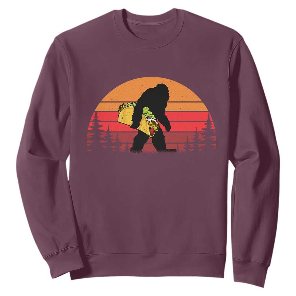 Retro Bigfoot Taco Sweatshirt Funny Cinco de Mayo Sasquatch Lovers TS10 Maroon Print Your Wear