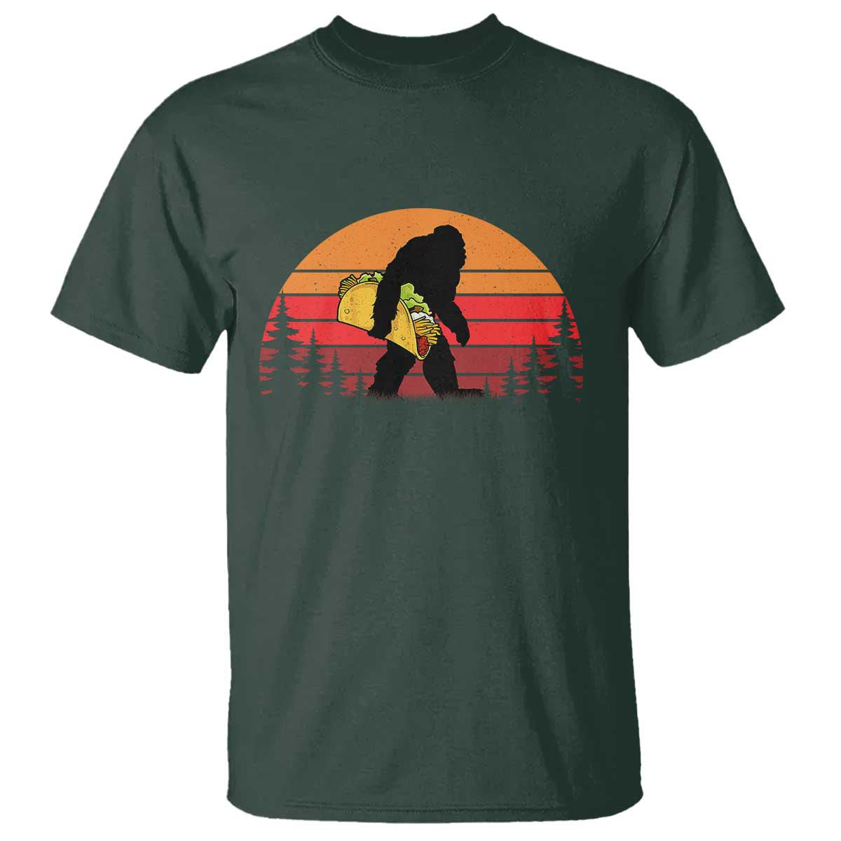 Retro Bigfoot Taco T Shirt Funny Cinco de Mayo Sasquatch Lovers TS10 Dark Forest Green Print Your Wear