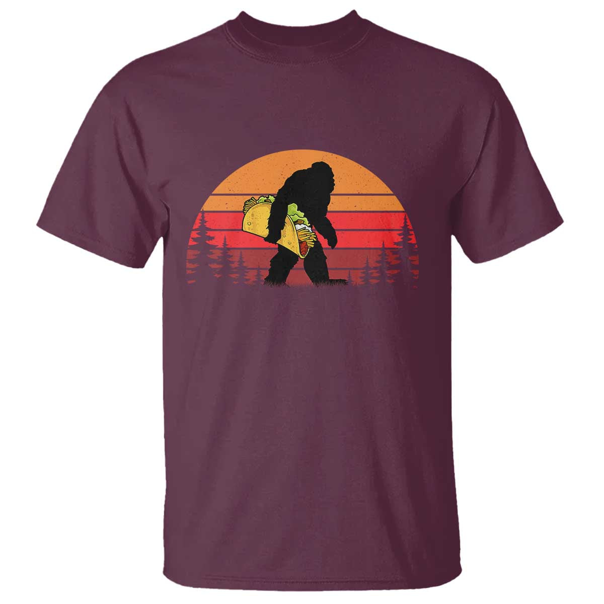Retro Bigfoot Taco T Shirt Funny Cinco de Mayo Sasquatch Lovers TS10 Maroon Print Your Wear