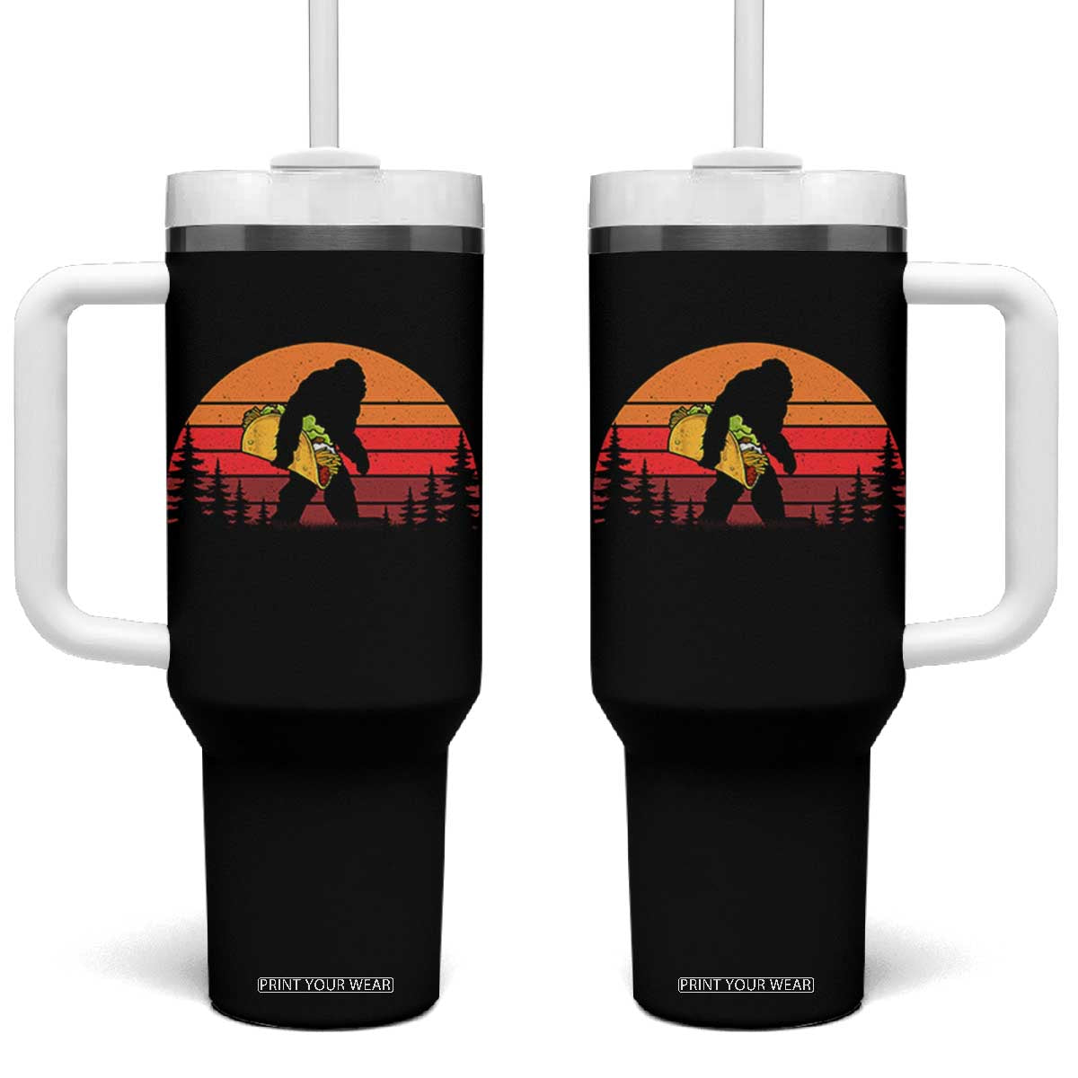 Retro Bigfoot Taco Tumbler With Handle Funny Cinco de Mayo Sasquatch Lovers TS10 One Size: 40 oz Black Print Your Wear