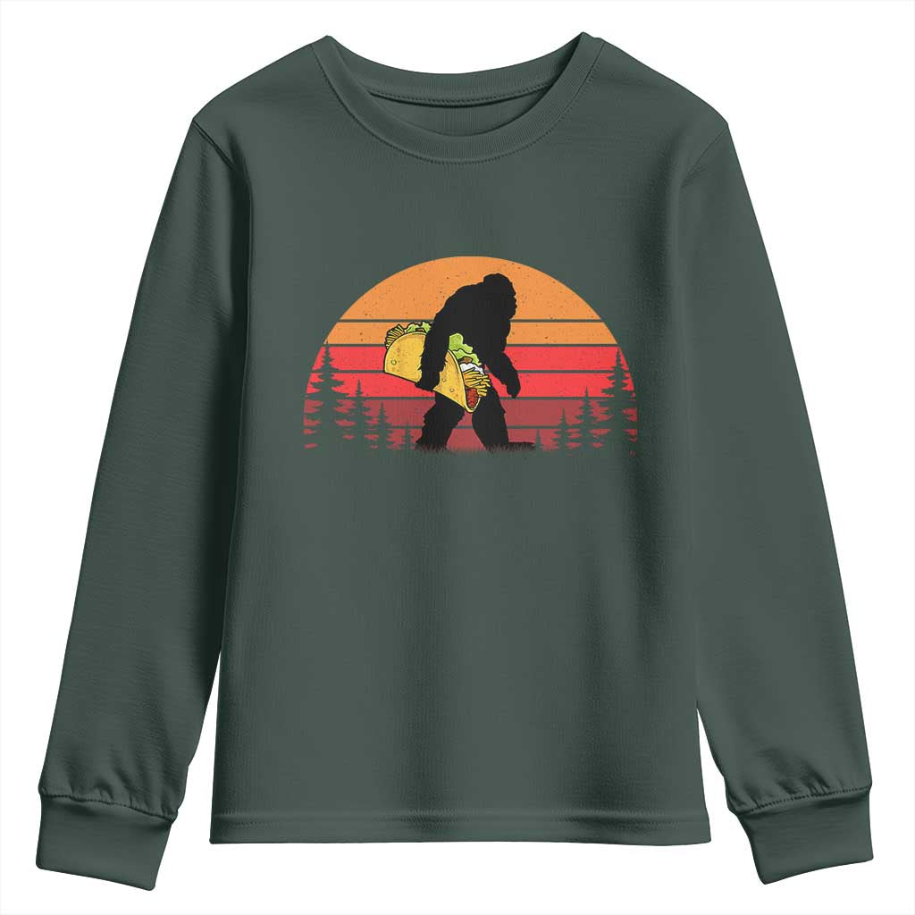 Retro Bigfoot Taco Youth Sweatshirt Funny Cinco de Mayo Sasquatch Lovers TS10 Dark Forest Green Print Your Wear