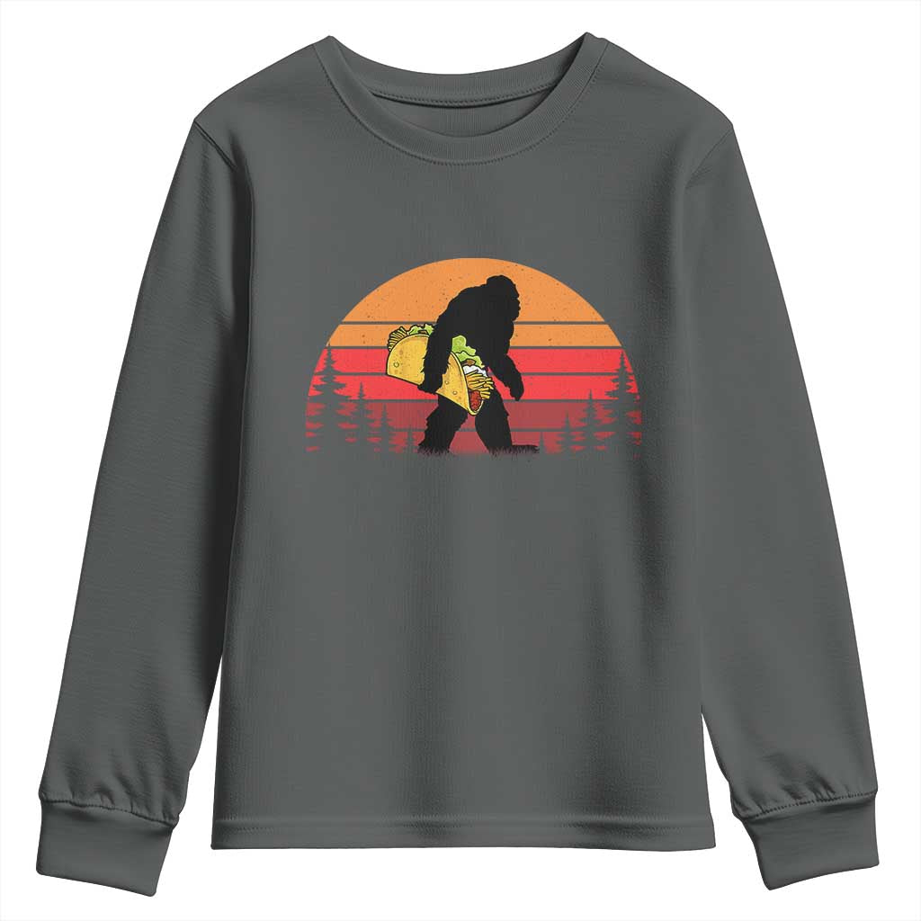 Retro Bigfoot Taco Youth Sweatshirt Funny Cinco de Mayo Sasquatch Lovers TS10 Dark Heather Print Your Wear