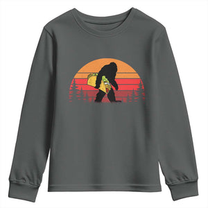 Retro Bigfoot Taco Youth Sweatshirt Funny Cinco de Mayo Sasquatch Lovers TS10 Dark Heather Print Your Wear
