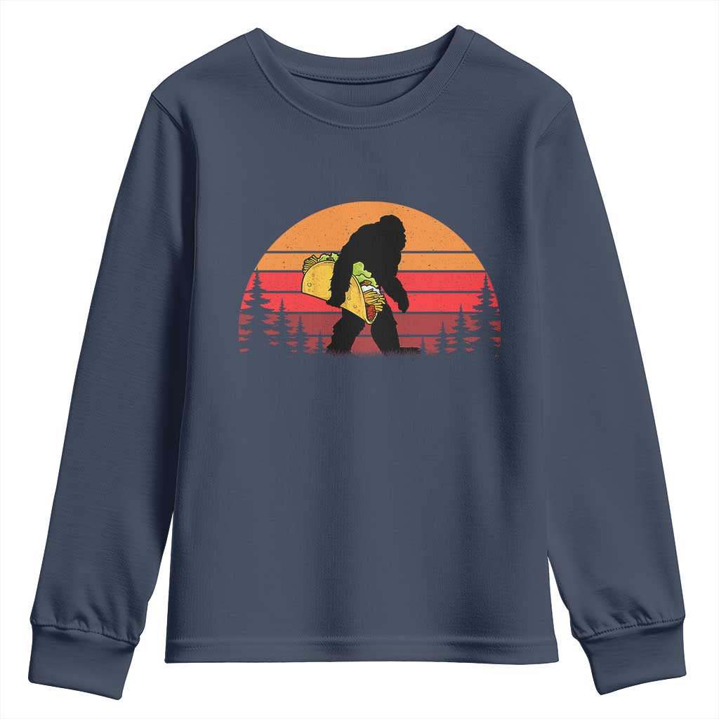 Retro Bigfoot Taco Youth Sweatshirt Funny Cinco de Mayo Sasquatch Lovers TS10 Navy Print Your Wear