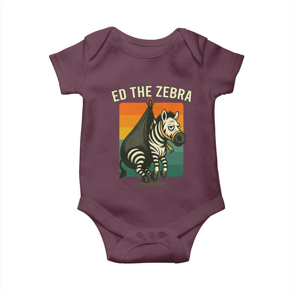 Retro Ed the Zebra Meme Baby Onesie Funny Viral Escape Animal TS02 Maroon Print Your Wear