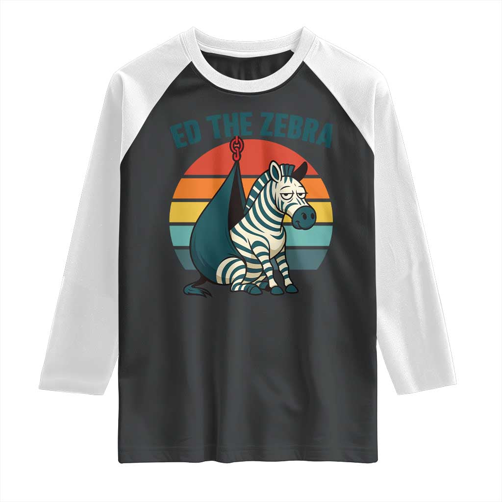 Retro Ed the Zebra Meme Raglan Shirt Funny Viral Escape Animal Helicopter Rescue TS02 Black White Print Your Wear