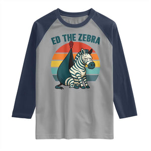 Retro Ed the Zebra Meme Raglan Shirt Funny Viral Escape Animal Helicopter Rescue TS02 Sport Gray Navy Print Your Wear