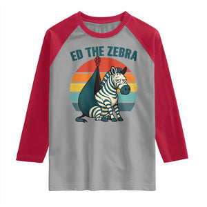 Retro Ed the Zebra Meme Raglan Shirt Funny Viral Escape Animal Helicopter Rescue TS02 Sport Gray Red Print Your Wear