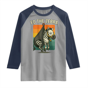 Retro Ed the Zebra Meme Raglan Shirt Funny Viral Escape Animal TS02 Sport Gray Navy Print Your Wear