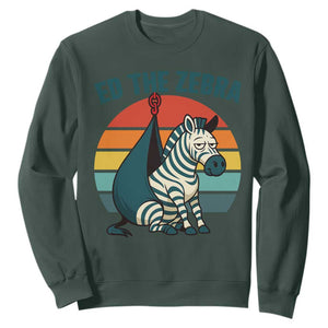 Retro Ed the Zebra Meme Sweatshirt Funny Viral Escape Animal Helicopter Rescue TS02 Dark Forest Green Print Your Wear