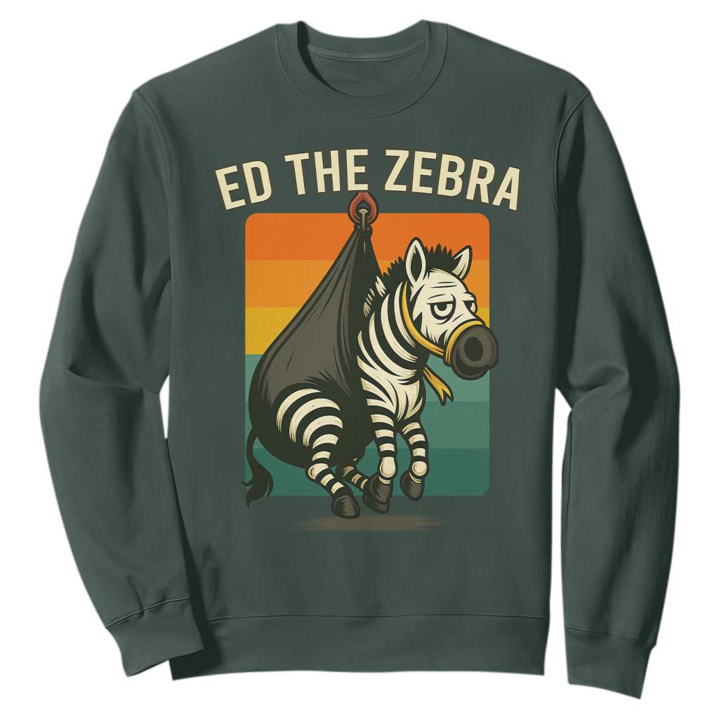 Retro Ed the Zebra Meme Sweatshirt Funny Viral Escape Animal TS02 Dark Forest Green Print Your Wear