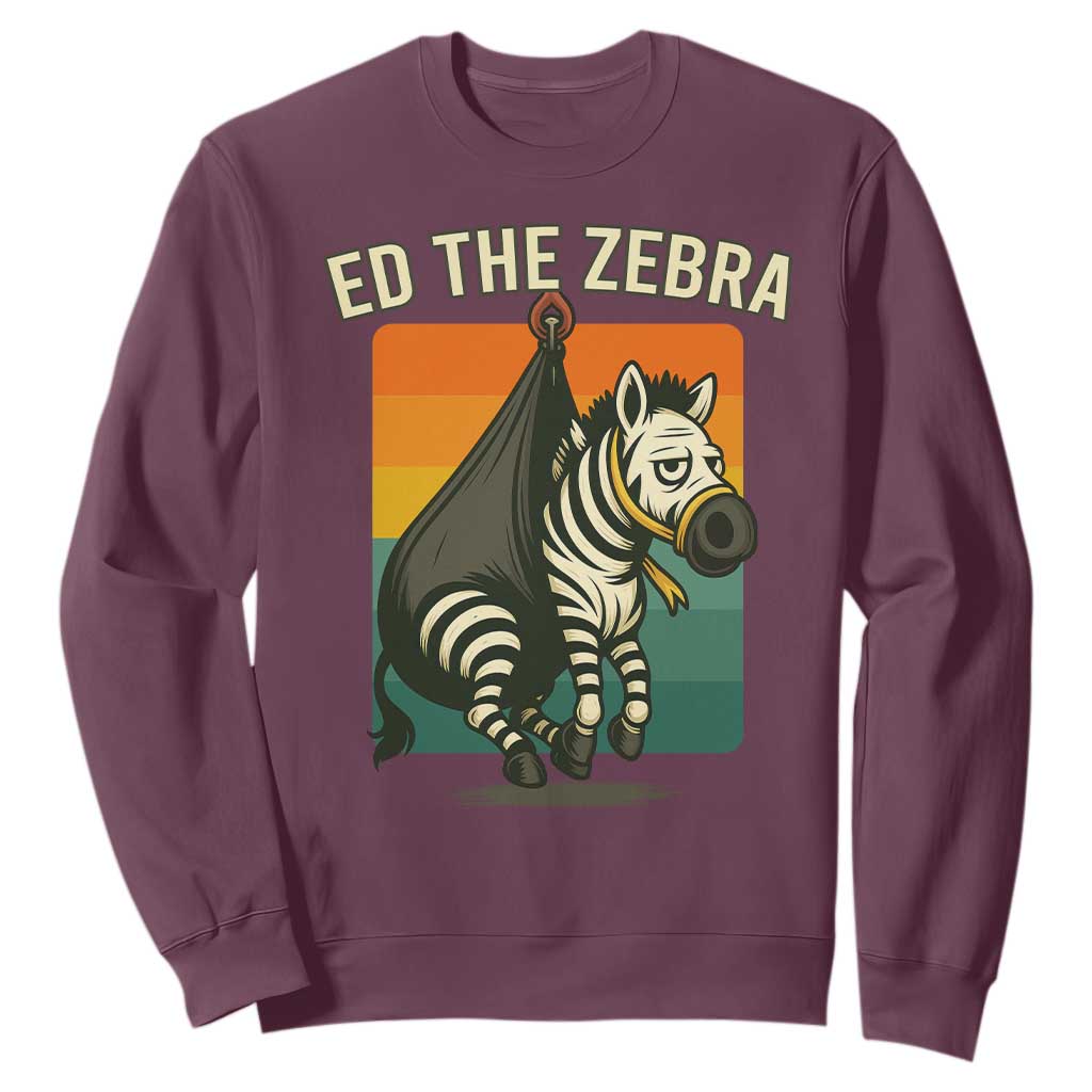 Retro Ed the Zebra Meme Sweatshirt Funny Viral Escape Animal TS02 Maroon Print Your Wear