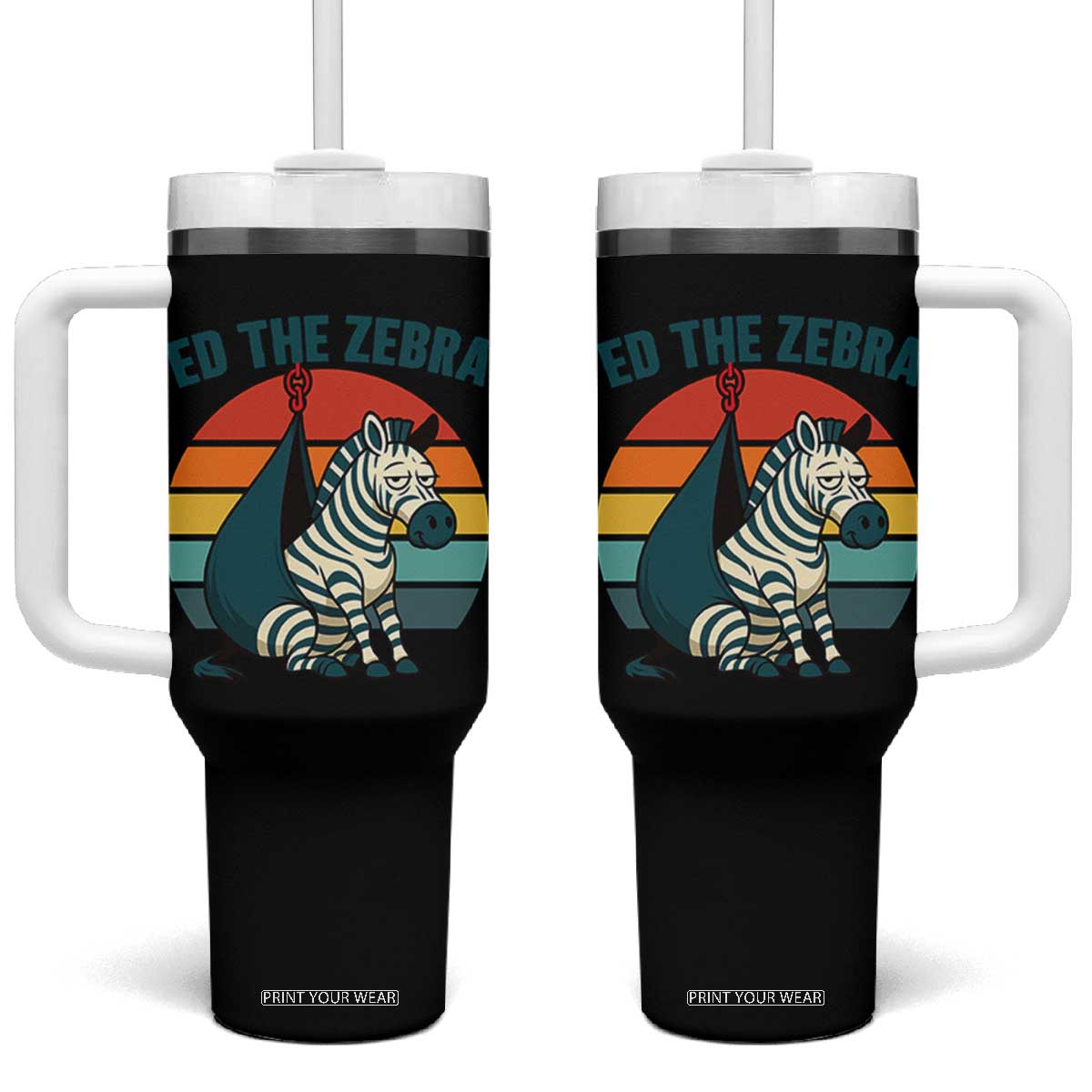 Retro Ed the Zebra Meme Tumbler With Handle Funny Viral Escape Animal Helicopter Rescue TS02 One Size: 40 oz Black Print Your Wear