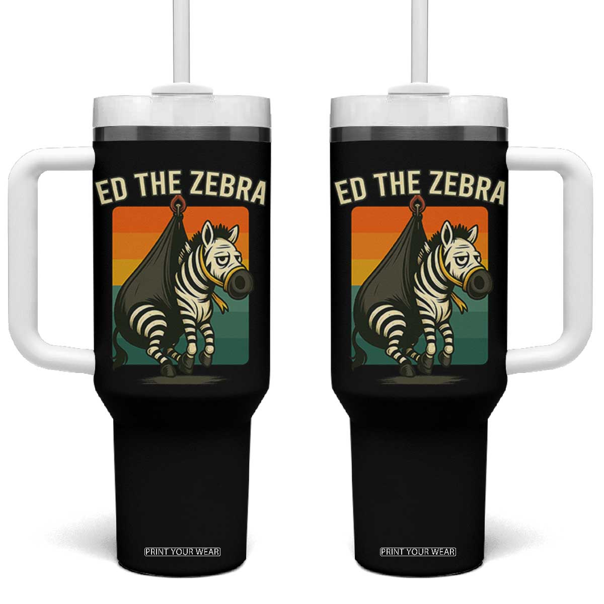 Retro Ed the Zebra Meme Tumbler With Handle Funny Viral Escape Animal TS02 One Size: 40 oz Black Print Your Wear